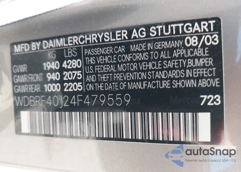 2004 Mercedes-Benz C 230 Kompressor Sport/Sport из США, поврежденный, VIN WDBRF40J24F479559